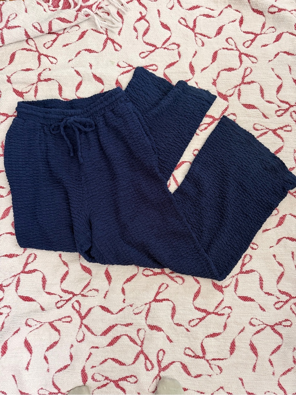 & Other Stories Navy Textured Wide-Leg Pull-On Pants
